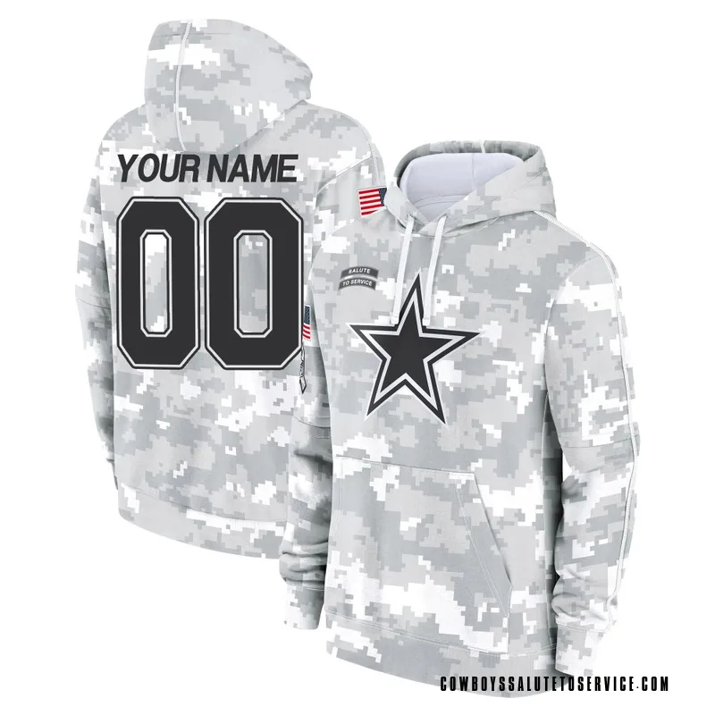 Men's Custom Dallas Cowboys Camo Arctic 2024 Salute to Service Club Fleece Pullover Hoodie