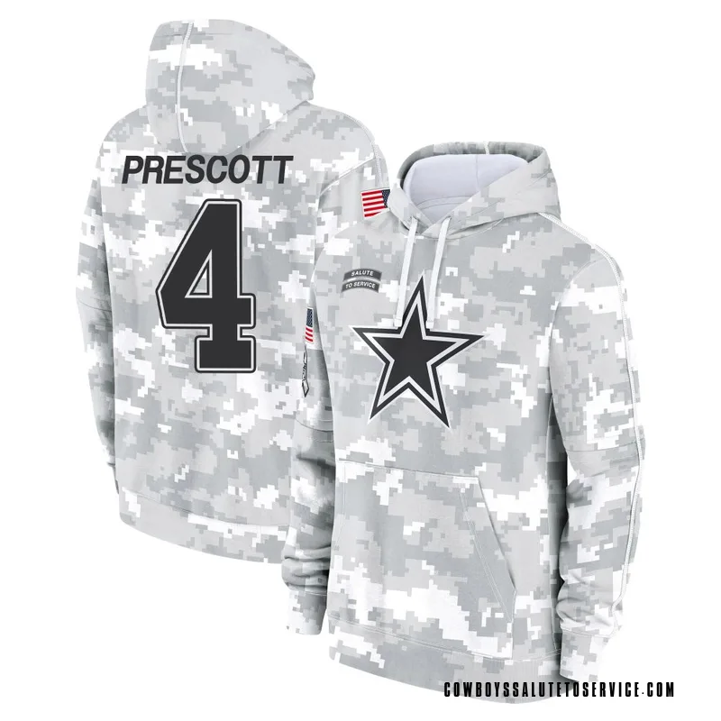 Men's Dak Prescott Dallas Cowboys Camo Arctic 2024 Salute to Service Club Fleece Pullover Hoodie