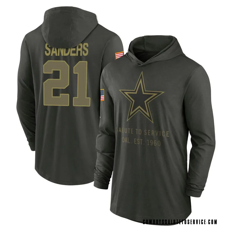 Men's Deion Sanders Dallas Cowboys Green Forest/ 2025 Salute to Service Sideline Lightweight Hooded Pullover Long Sleeve T-Shirt