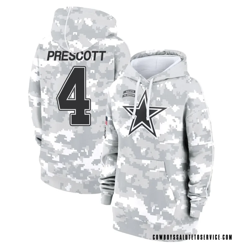Women's Dak Prescott Dallas Cowboys Camo Arctic 2024 Salute to Service Club Fleece Pullover Hoodie