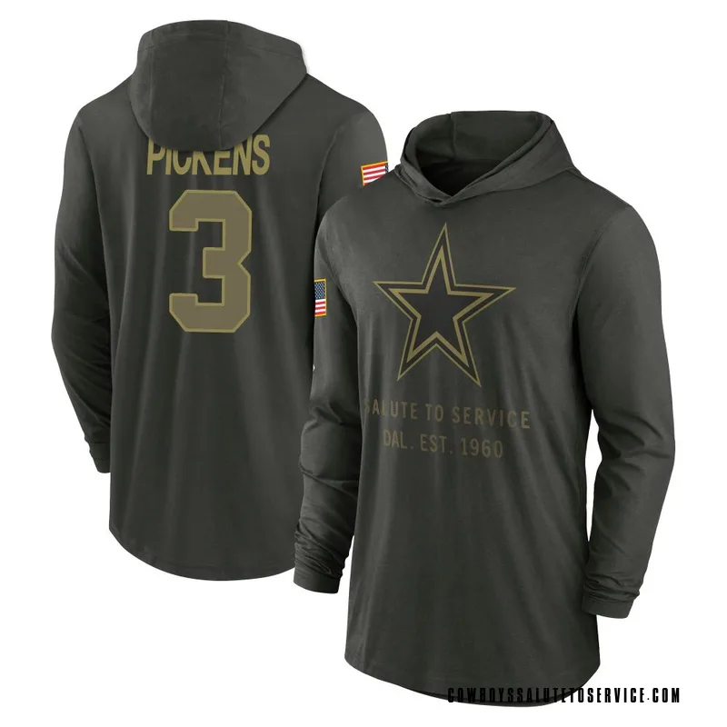 Youth George Pickens Dallas Cowboys Green Forest/ 2025 Salute to Service Sideline Lightweight Hooded Pullover Long Sleeve T-Shir