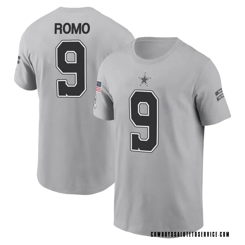 Youth Tony Romo Dallas Cowboys Gray 2024 Salute to Service Name & Number T-Shirt